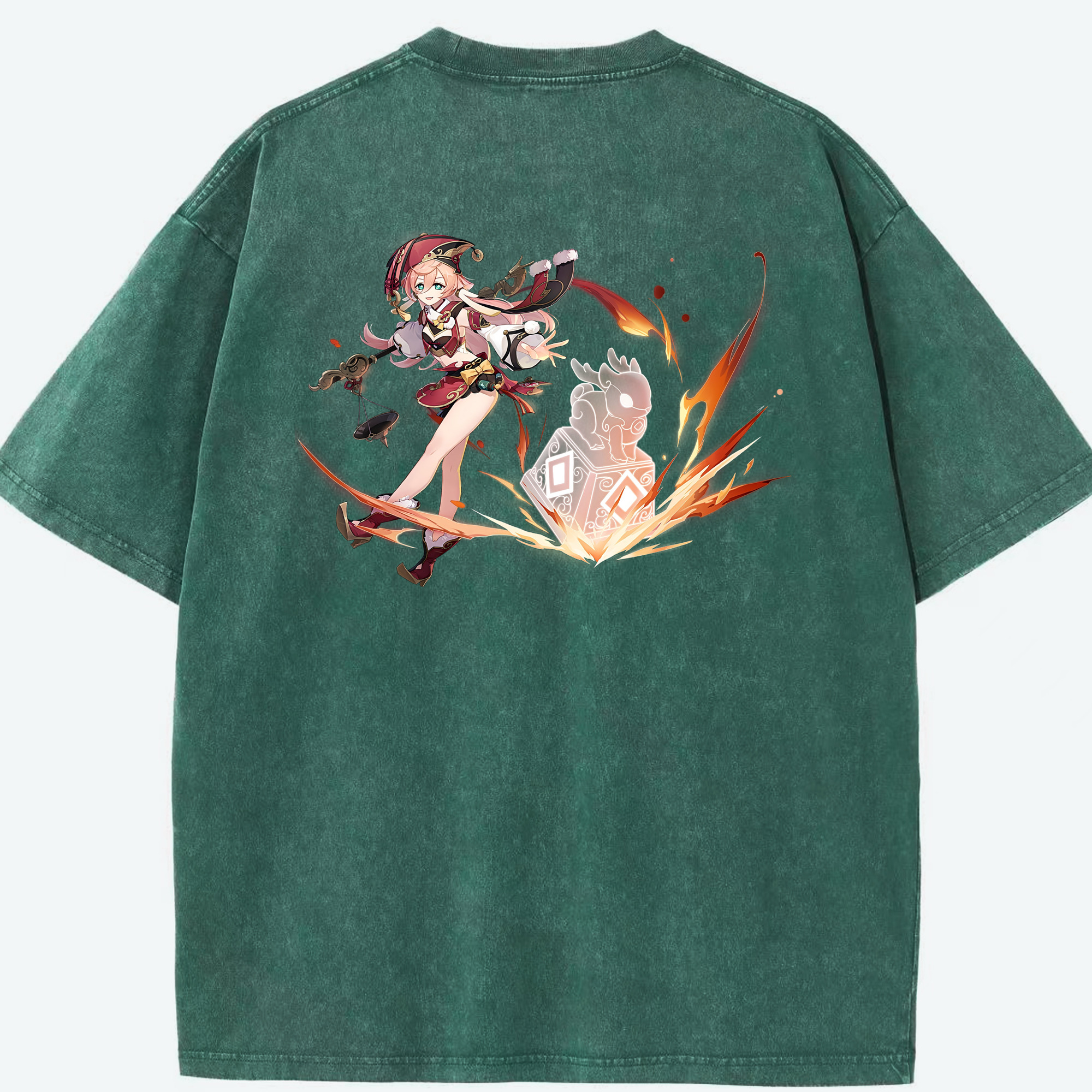 げんし神 ヤンフェイ genshin Yanfei 綿100% ヴィンテージ風 半袖Tシャツ（背面プリント）